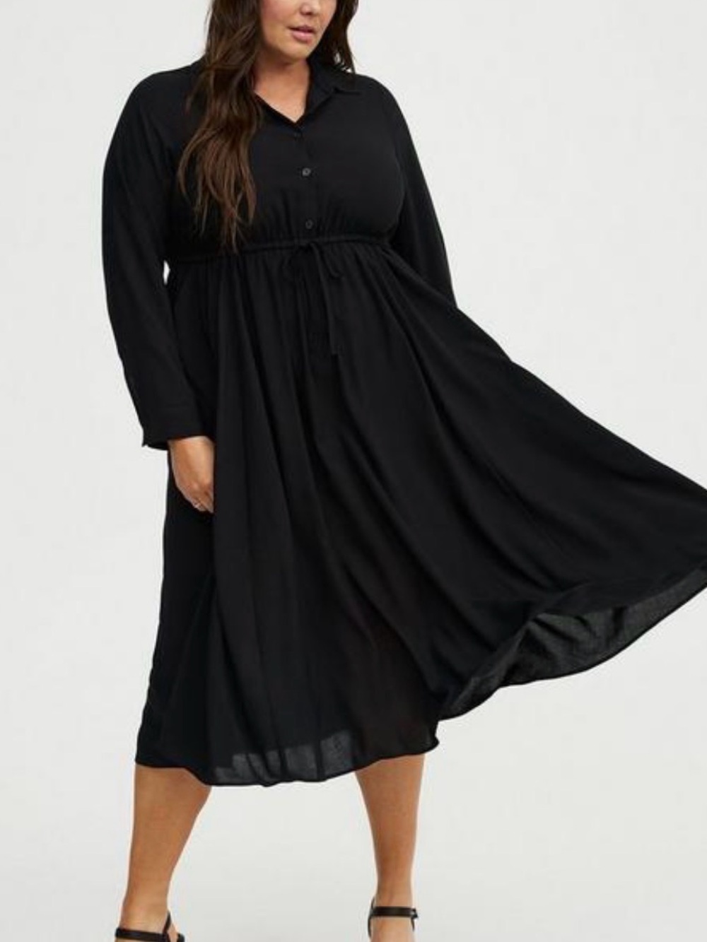 EUC Torrid Black Lightweight Collared Tea Length Shirt Dress Size 5 26/28 5X